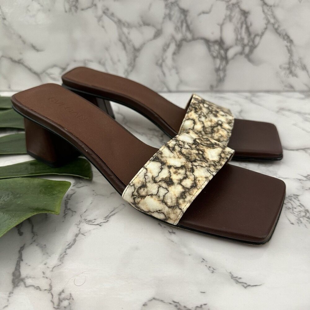 Svegan Womens Block Heel Sandals Size 38 Brown Square Toe Vegan Leather